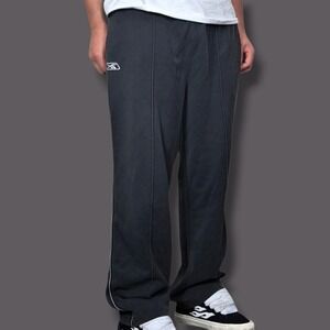 Reebok Sweatpants Mens Large Black Good Vintage Y2K Baggy Track Pants Logo